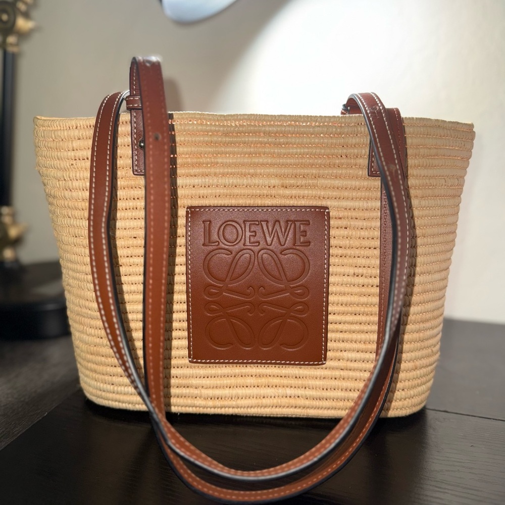 LOEWE Raffia Small Square Basket Tote Bag
